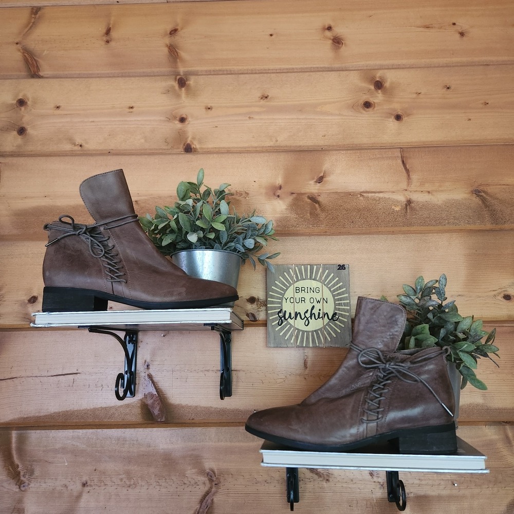 Antelope 397 Hi Front Brown Leather Boots Prairie Lace Up Boho Low Block Heel 38